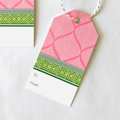 madcap cottage pink and green fez gift tags detail
