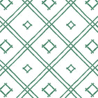 A green bamboo trellis wallpaper design on a white background from Madcap Cottage. 