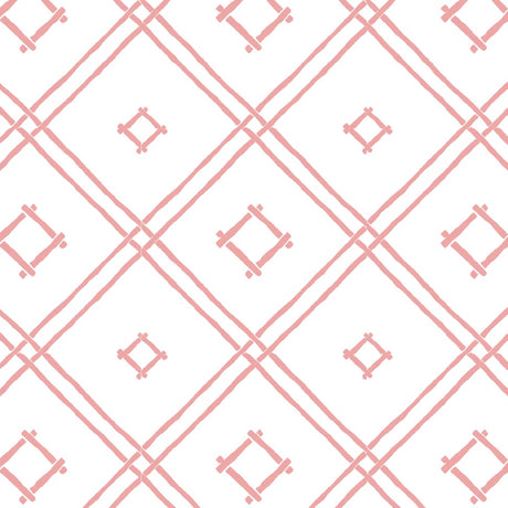 A pink bamboo trellis wallpaper design on a white background from Madcap Cottage. 