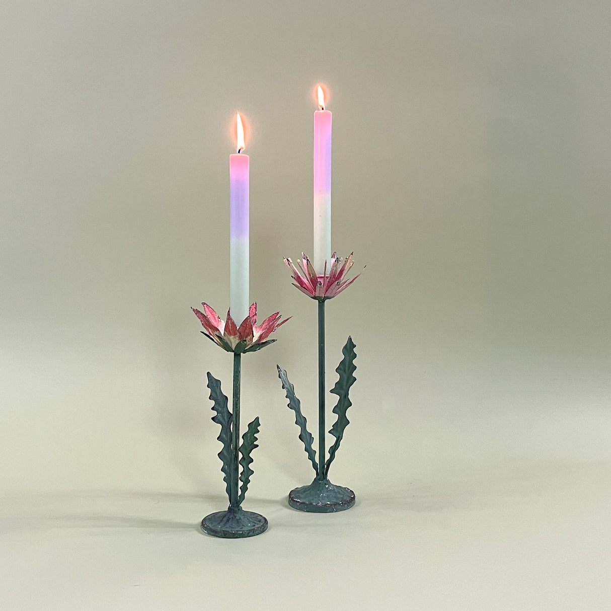 tole metal lotus flower candleholders with candles
