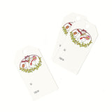 Charming Christmas gift tags featuring festive mice, colorful holiday decorations, greenery, and personalized gifting fields.