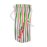 Madcap Cottage Striped wine glass bag with 'Liquid Mischievous' text on a white background