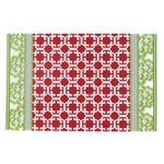 green and red paper placemats in a trellis pattern called "Monserrat" by Madcap Cottage in a white background
