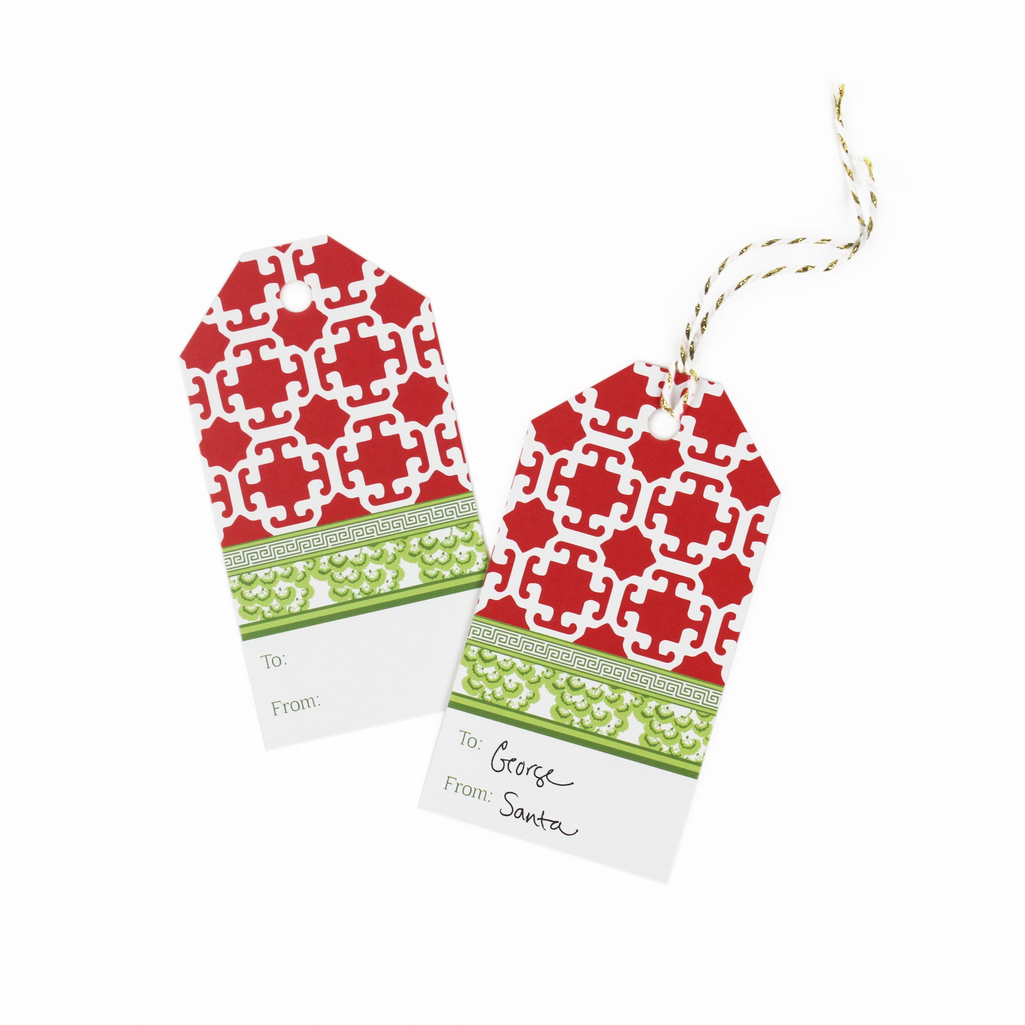 2 Monserrat red gift tag with white space for personalized message.