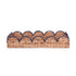 side view of scalloped rattan tray with navy trim