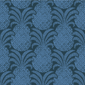 mid blue pineapple print fabric on a navy blue background. 