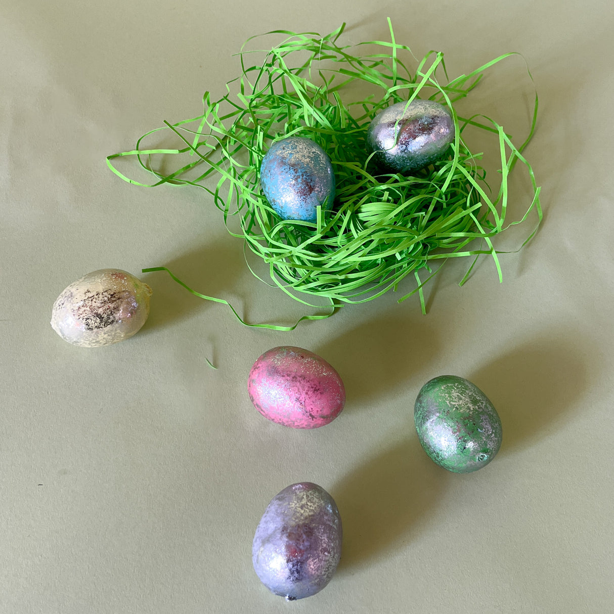 nest with foil easter egg decorations