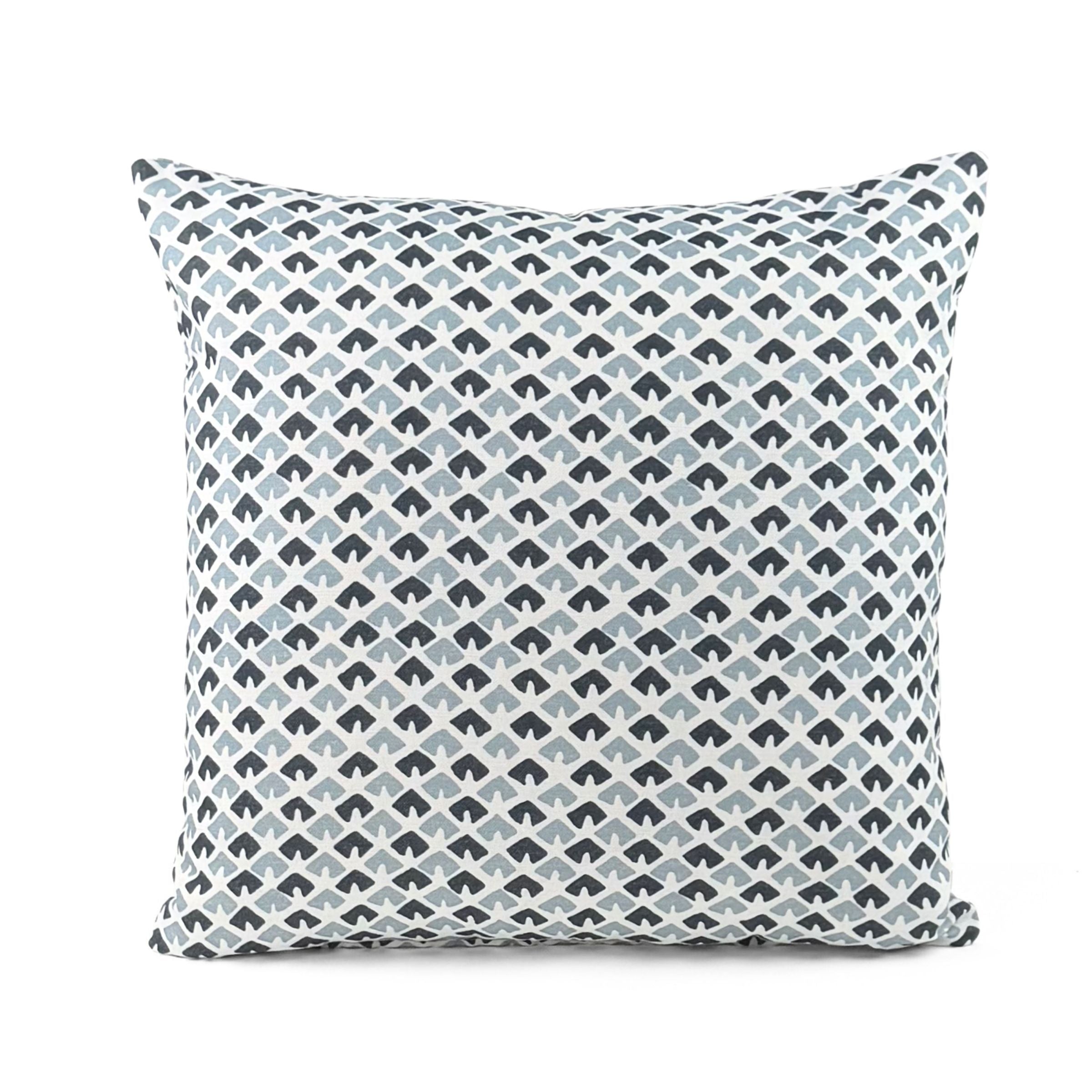 Back view of Old Jaipur Blue White Square outdoor pillow.