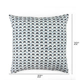 Old Jaipur Blue White Square outdoor pillow, 22 by 22 inches.