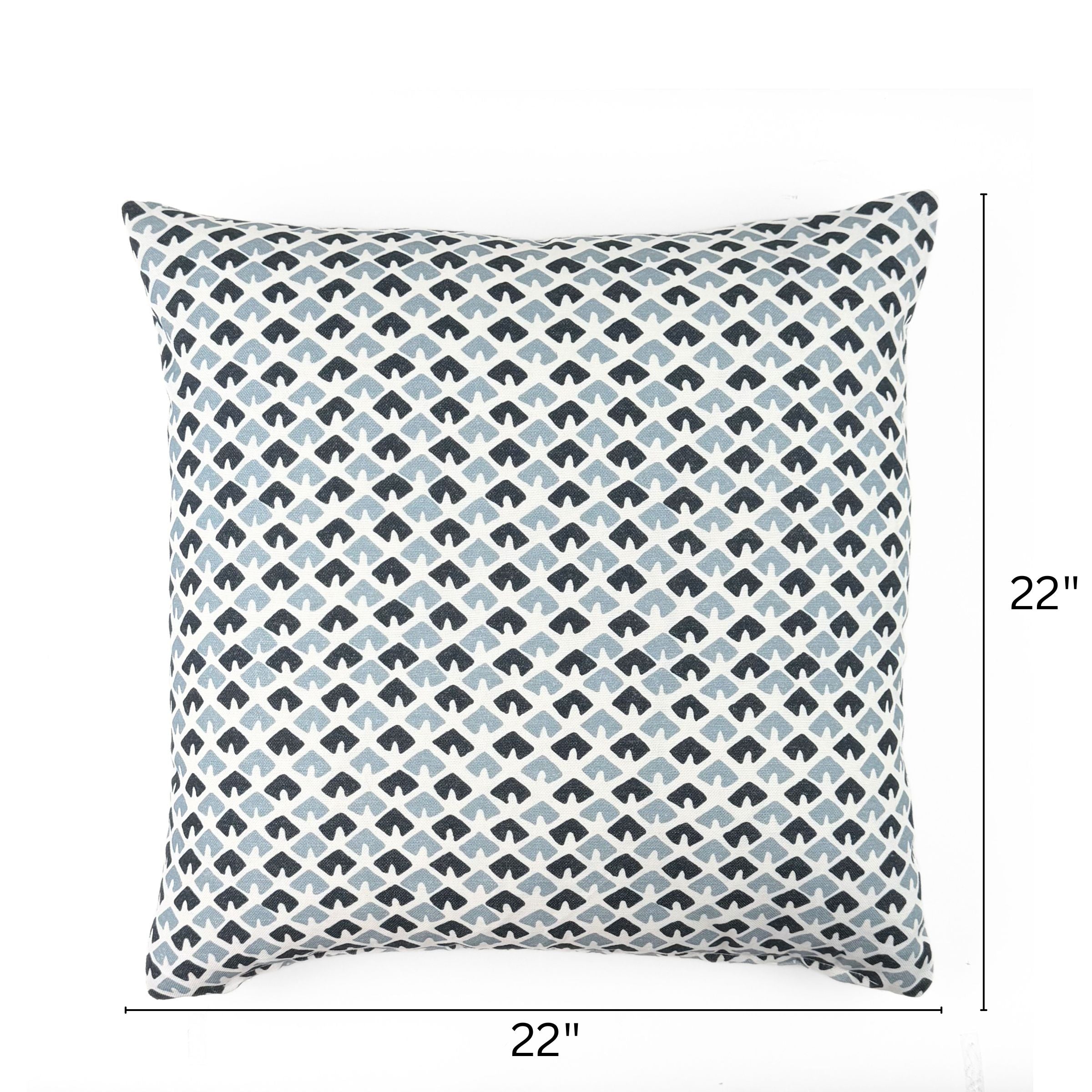 Old Jaipur Blue White Square outdoor pillow, 22 by 22 inches.