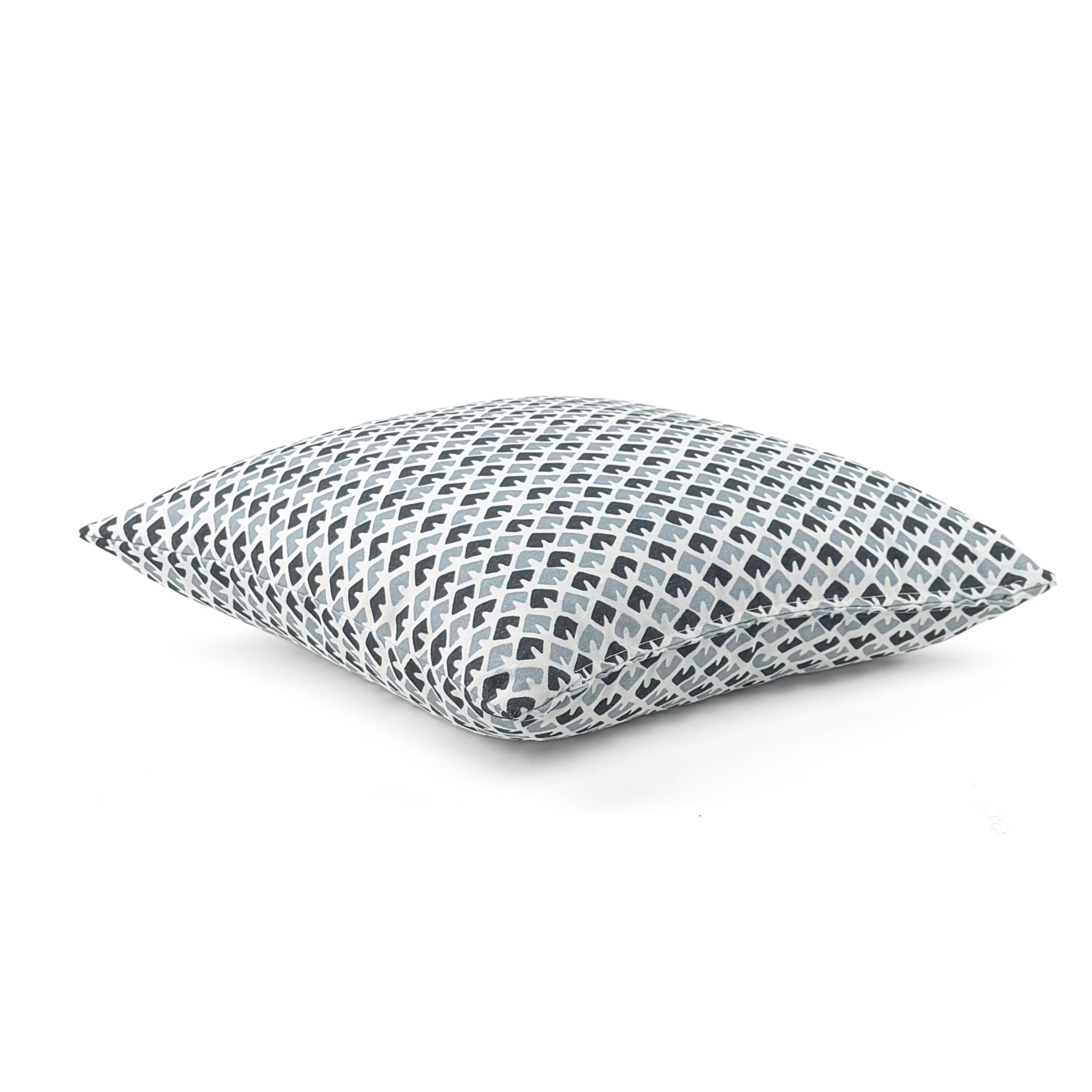 Side view of Old Jaipur Blue White Square outdoor pillow.