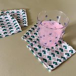 old jaipur green white cocktail napkins with glass