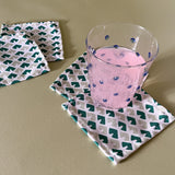 old jaipur green white cocktail napkins with glass