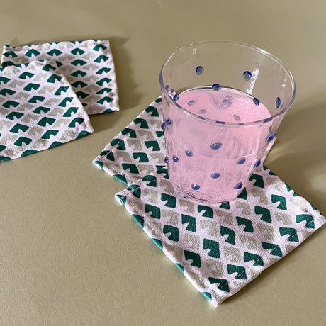 old jaipur green white cocktail coasters with glass