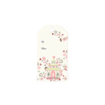 Elegant chinoiserie gift tags featuring whimsical pagodas, delicate pink florals, and personalized To and From fields.