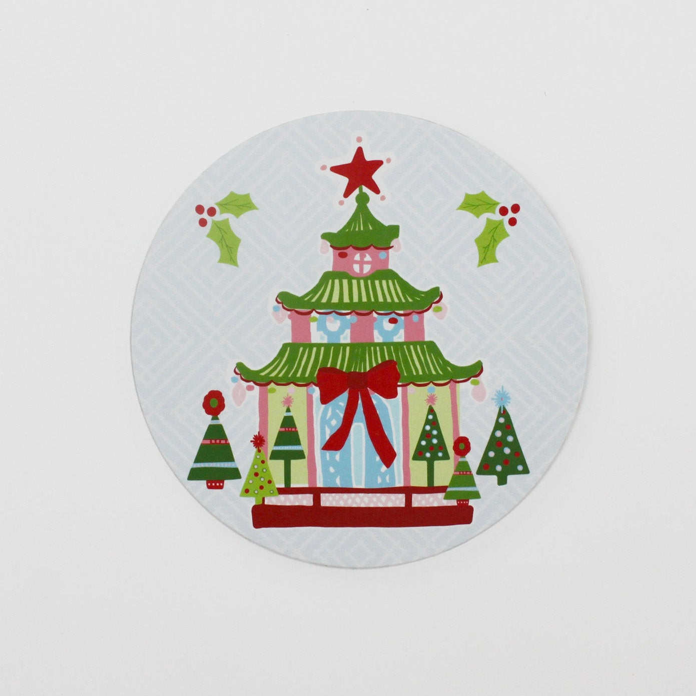 Festive Pagodas Christmas Round Paper Coasters