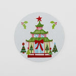 Festive Pagodas Christmas Round Paper Coasters