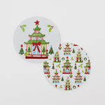 Festive Pagodas Christmas Round Paper Coasters