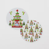 Festive Pagodas Christmas Round Paper Coasters