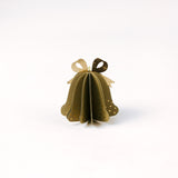 Single pastel paper Christmas bell ornaments in brown with metallic gold bows and dotted accents