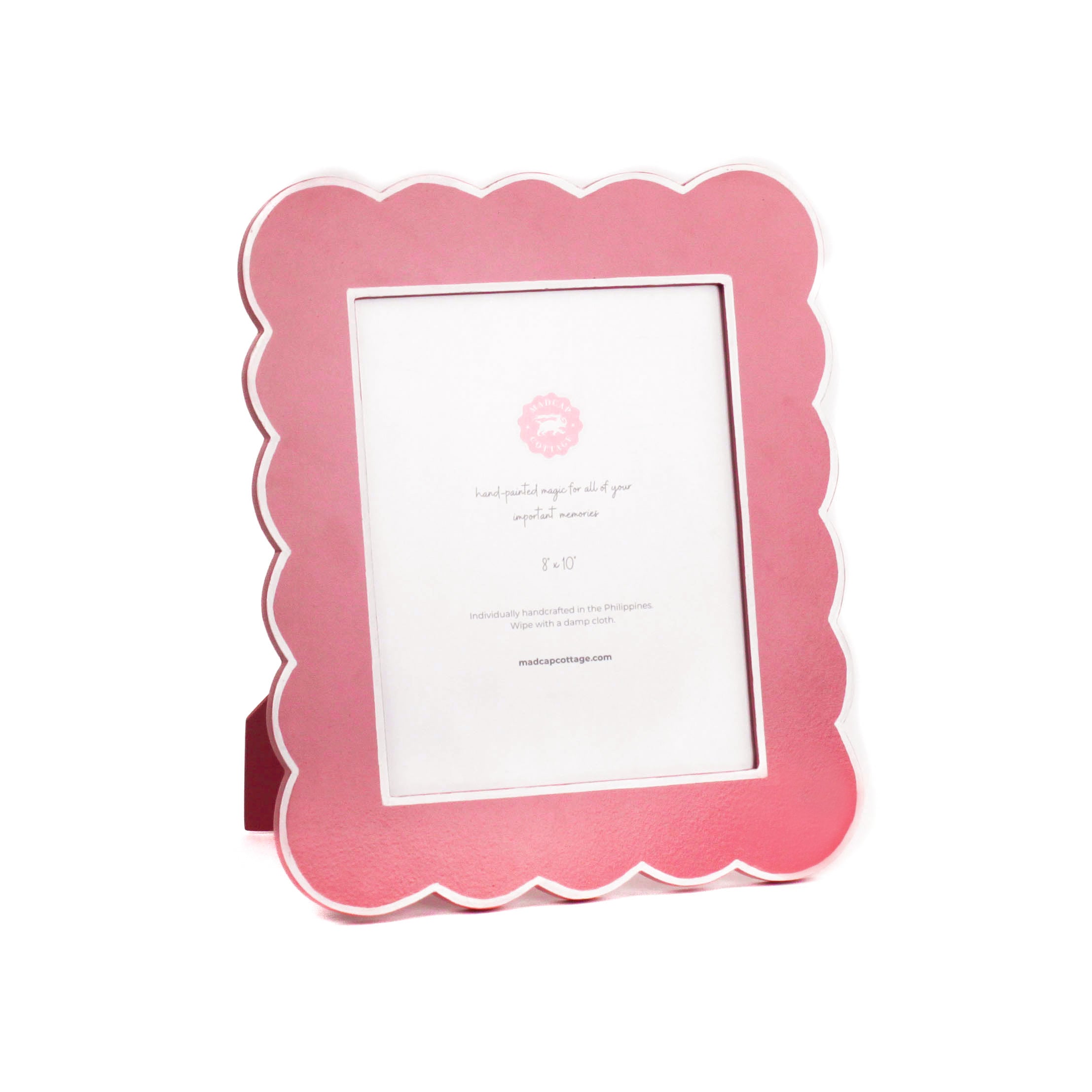 8 x 10 Pink scalloped photo frame on a white background