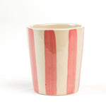 a Pink Hand-Painted Striped Ceramic Cup on a white background