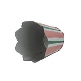 Pink and green striped scalloped tole cachepot shown on its side to display the interior.