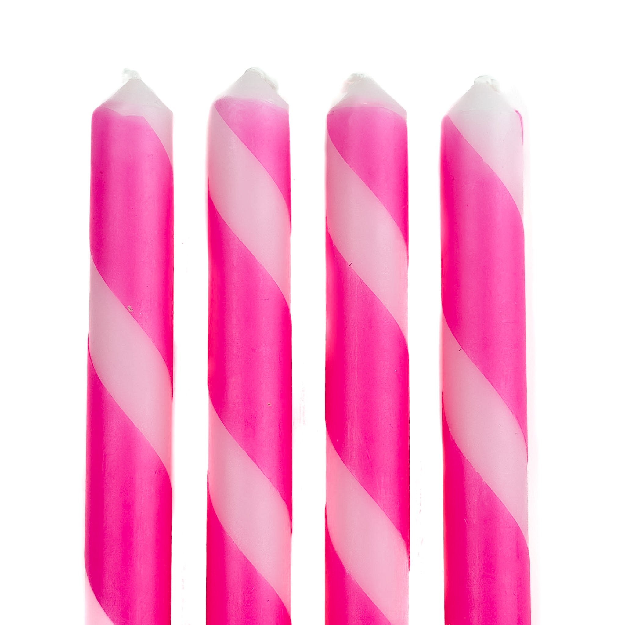 4 pcs of pink and white stripe candles on a white background