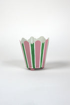 green and pink striped cachepots from madcap cottage