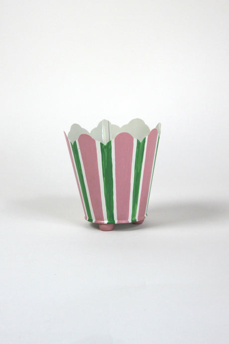 green and pink striped cachepots from madcap cottage
