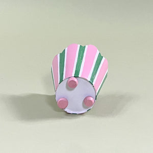 pink and green striped tole metal cachepot bottom