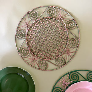 Pink/Green Hand-woven Round Rattan Placemat bottom