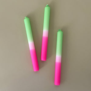 three pink and green spring taper candles 