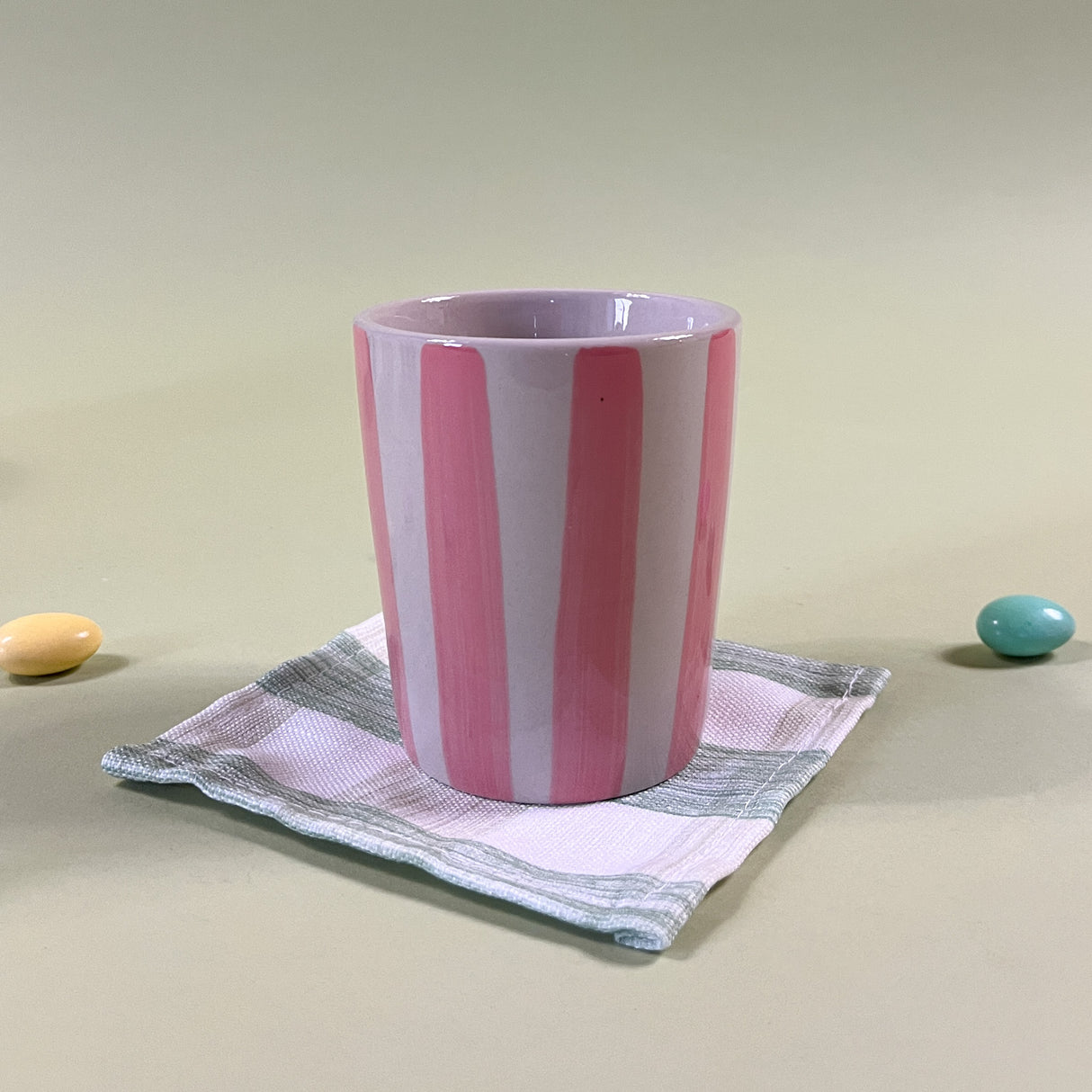 Pink Hand-Painted Striped Ceramic Cup