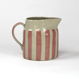 Hand-Painted Pink and White Striped Ceramic Pitcher