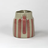 Hand-Painted Pink and White Striped Ceramic Pitcher