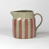 Hand-Painted Pink and White Striped Ceramic Pitcher