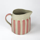 Hand-Painted Pink and White Striped Ceramic Pitcher