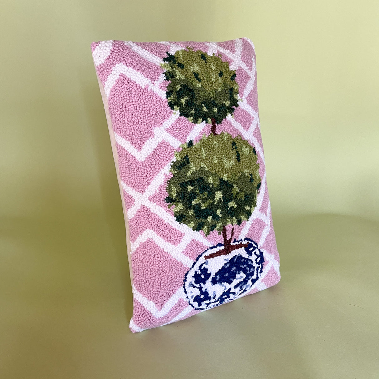 pink topiary pillow side view 