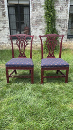 Vintage 19th-Century Red Chinoiserie English Side Chairs, Pair