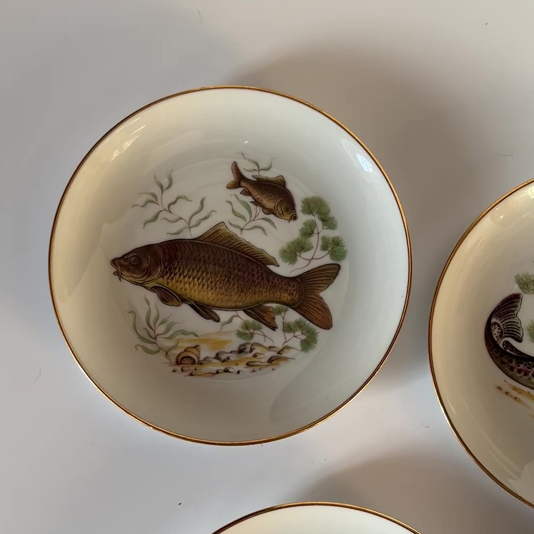 Vintage Gilt-Rimmed Fish Accent Plates, Set of 5