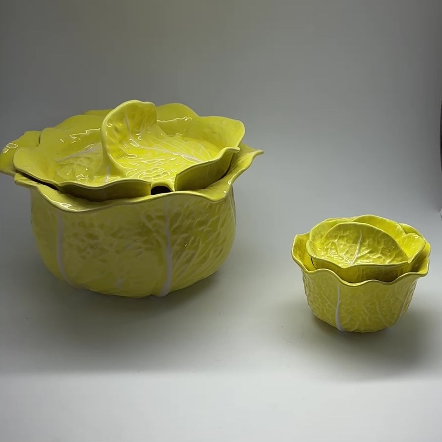 Vintage Yellow Ceramic Portuguese Tureen/Small Lidded Yellow Cabbage (Set of 2)