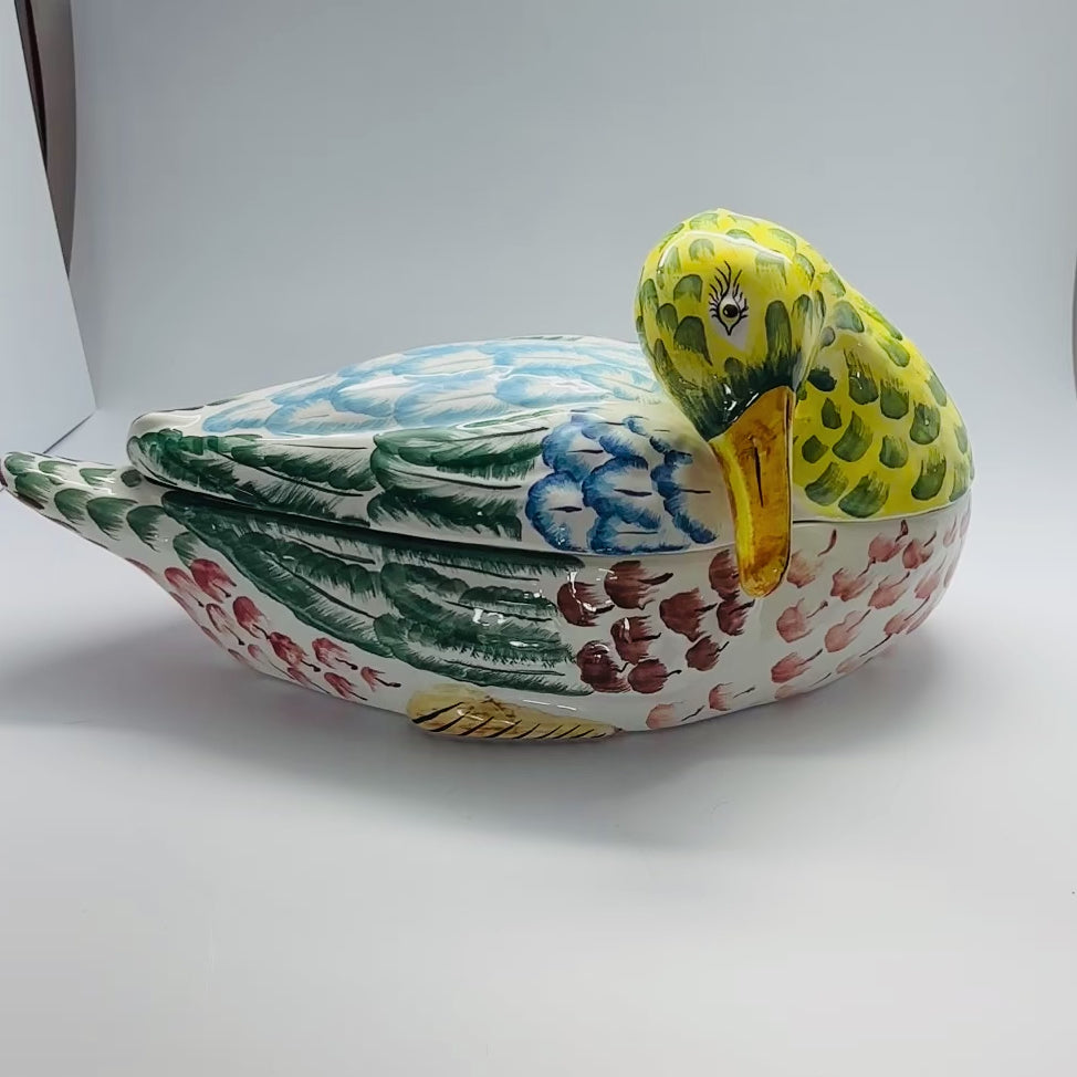 Vintage Lidded Duck Italian Ceramic Centerpiece