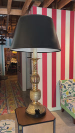 Tall Brass Asian Table Lamp with Lattice and Cut-Out Detailing