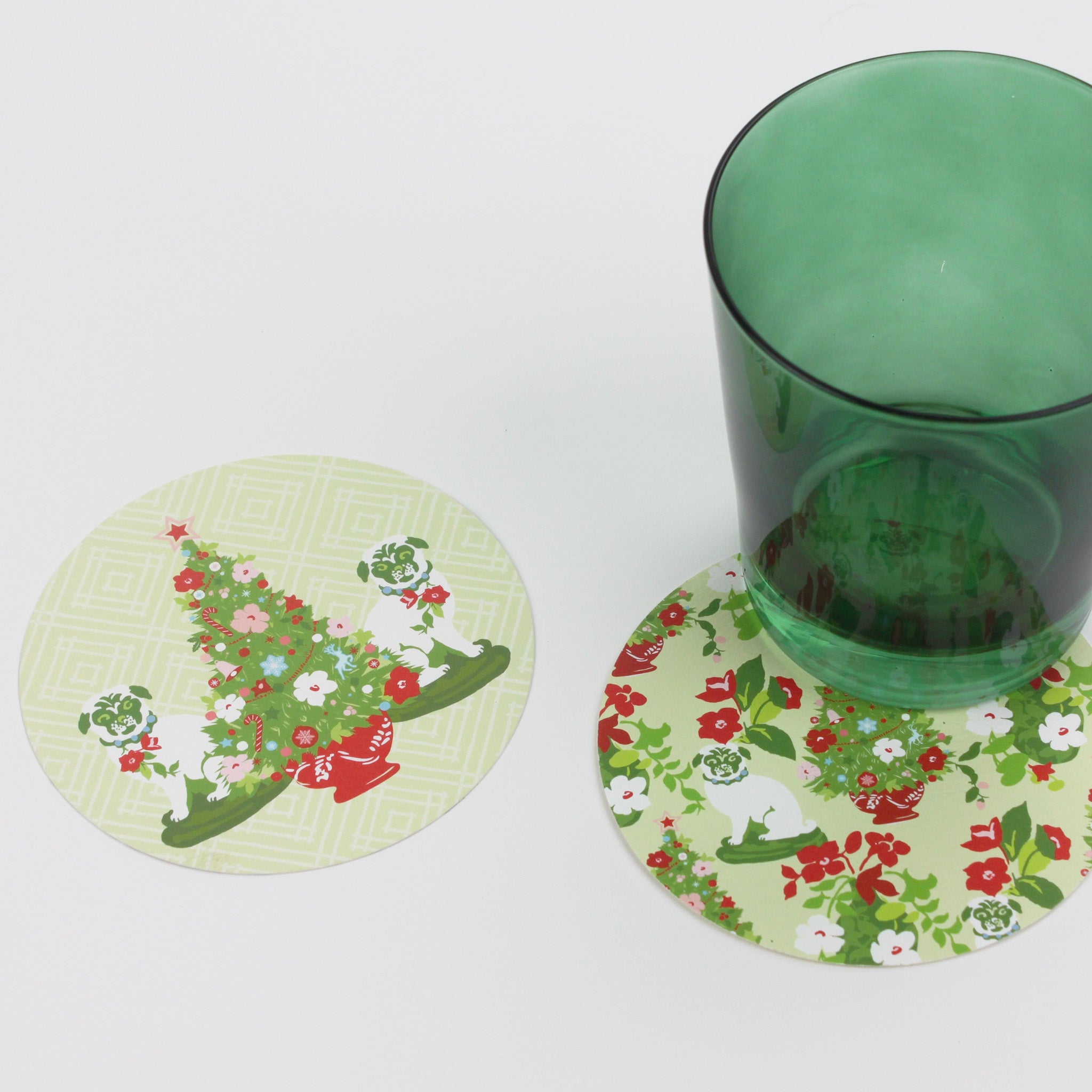 Adorable Christmas Pugs Round Paper Coasters