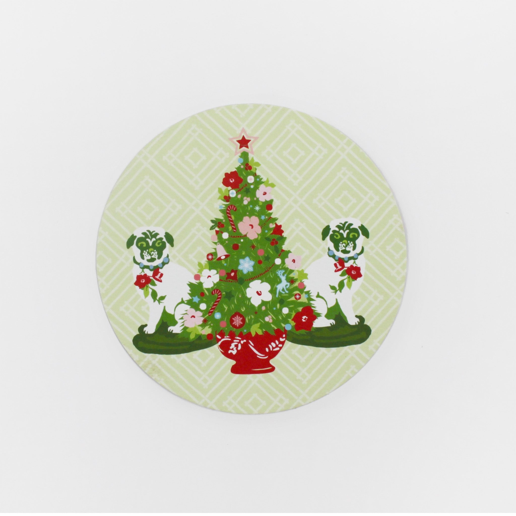 Adorable Christmas Pugs Round Paper Coasters