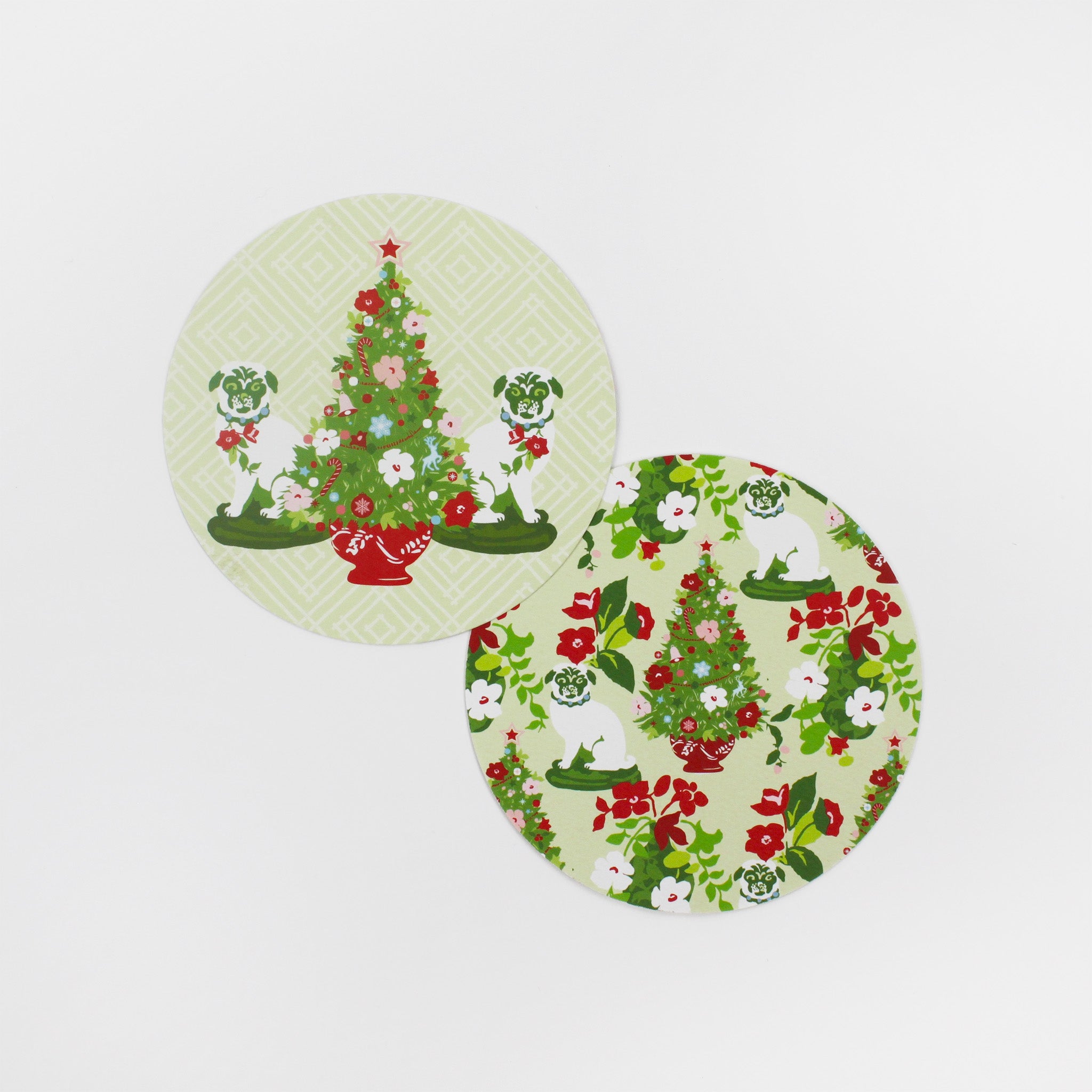 Adorable Christmas Pugs Round Paper Coasters