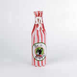 Madcap Cottage Red and white striped bottle bag with a text "Not a puppy"on a white background