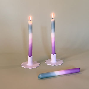 Teal/White/Lavender Color-Block Taper Candles, Set of 3