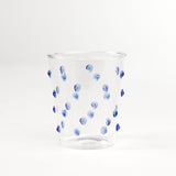 three-dimensional drinking glasses with blue colored raised dots